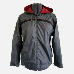 Nike Women's Windbreaker Sz M 8 - 10 Gray Black Red Full Zip Hooded Lined